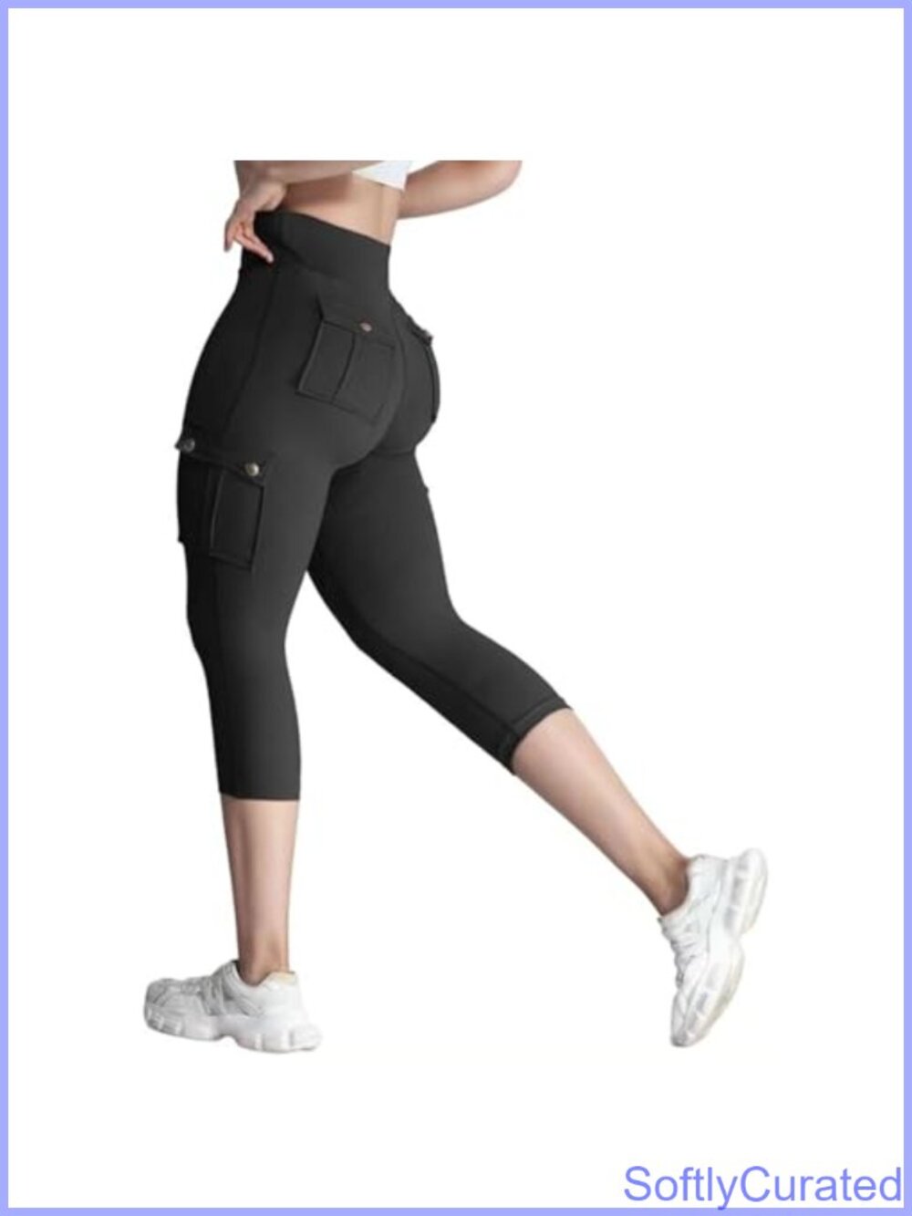 Cargo Capri Leggings High Waist Tummy Control Scrunch Butt Workout Pants